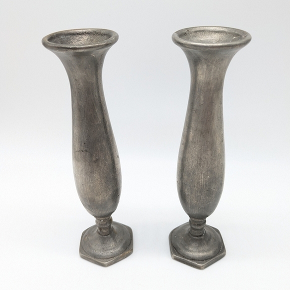 Vintage Pewter silver bud vases set of two - Picture 2 of 5